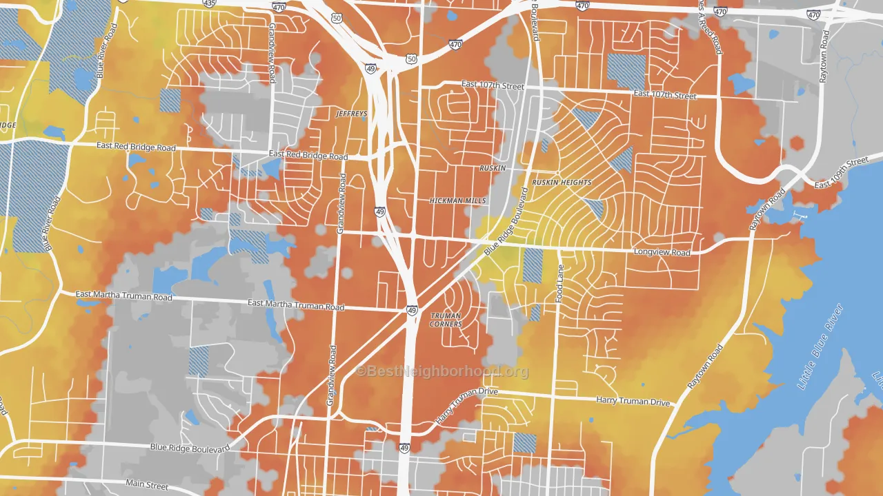 Bike Grade map of Hickman Mills, Kansas City, MO