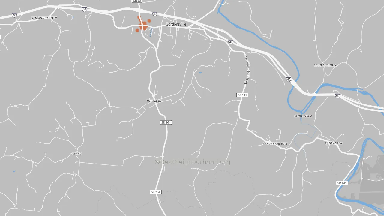 Bike Grade map of Hickman, TN