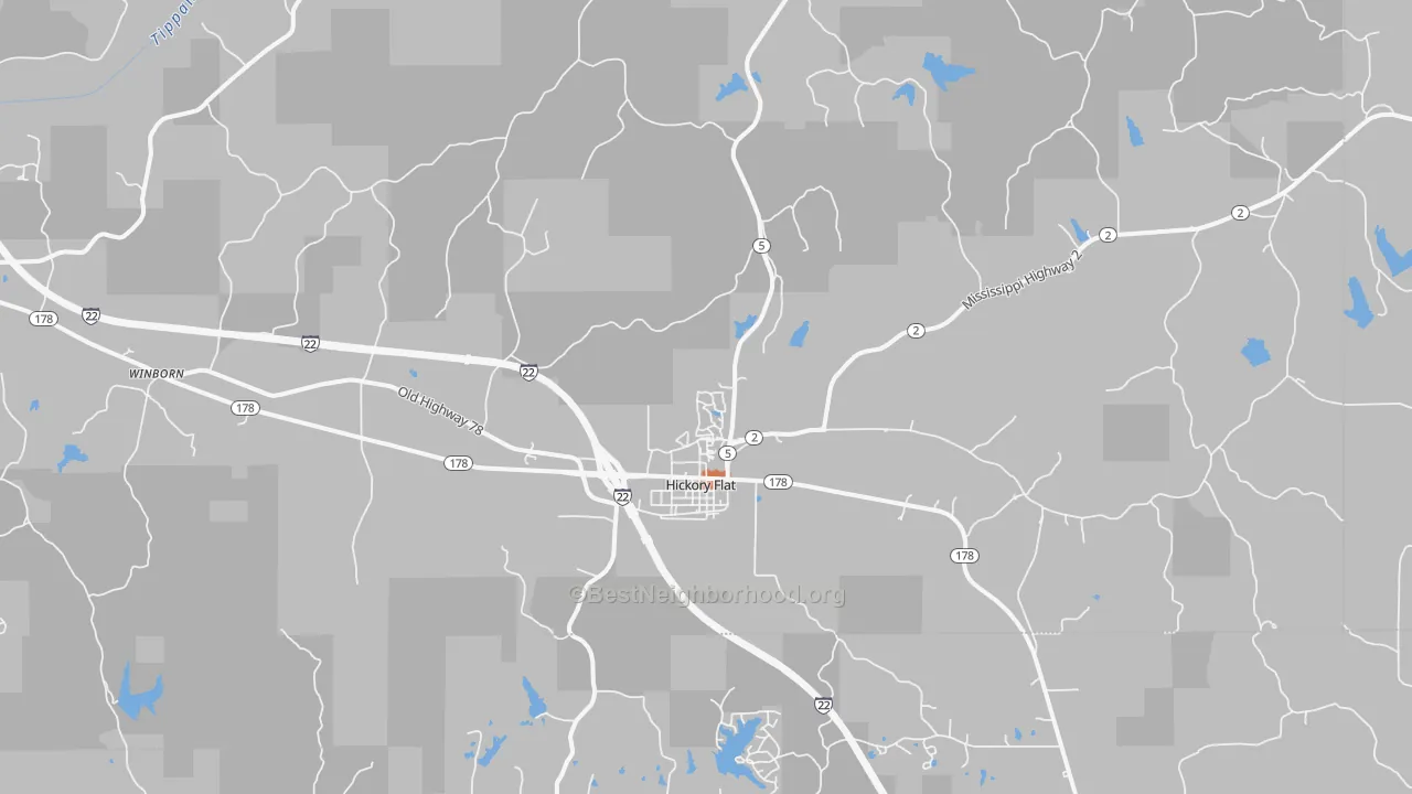 Bike Grade map of Hickory Flat, MS
