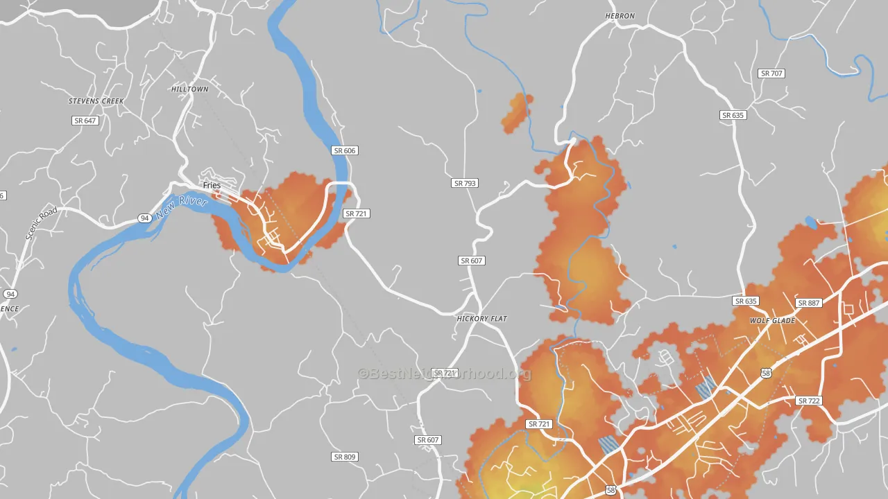 Bike Grade map of Hickory Flat, VA