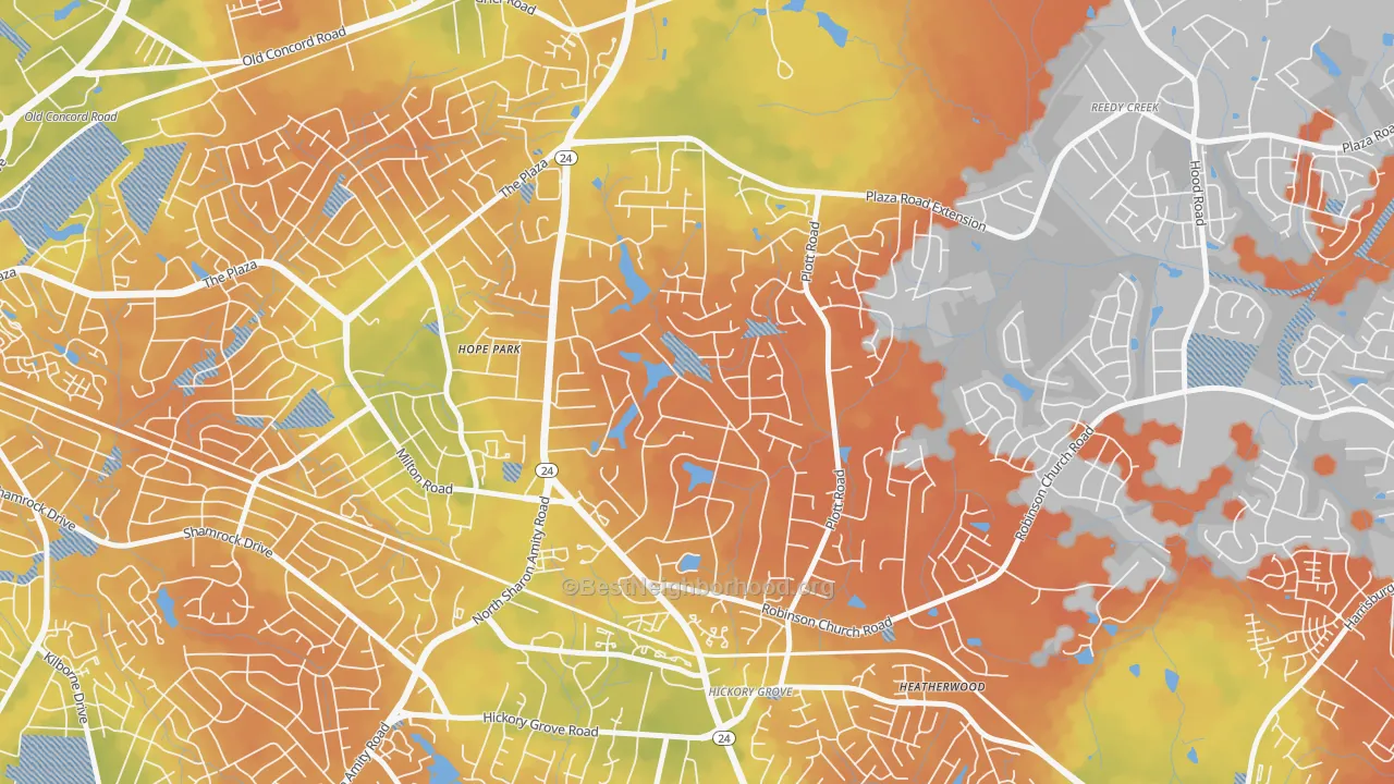 Bike Grade map of Hickory Grove, Charlotte, NC