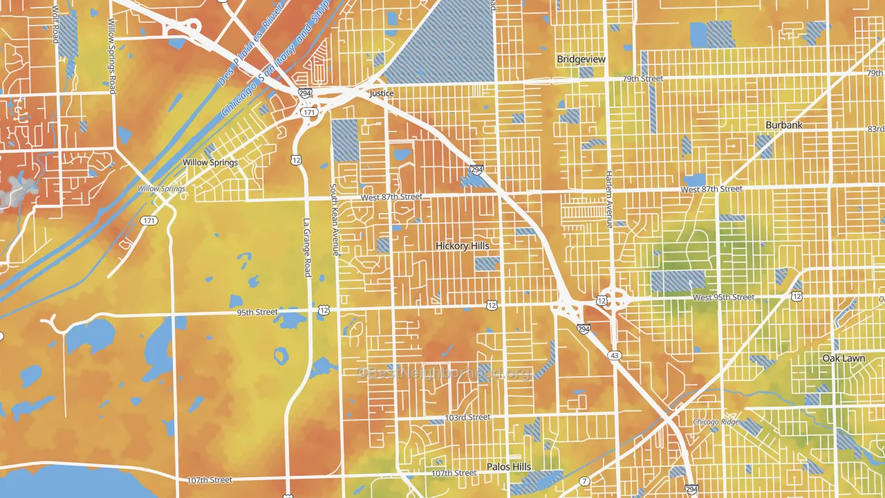 Bike Grade map of Hickory Hills, IL