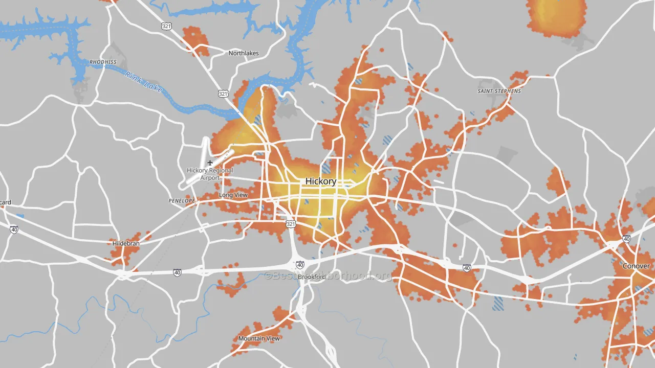 Bike Grade map of Hickory, NC