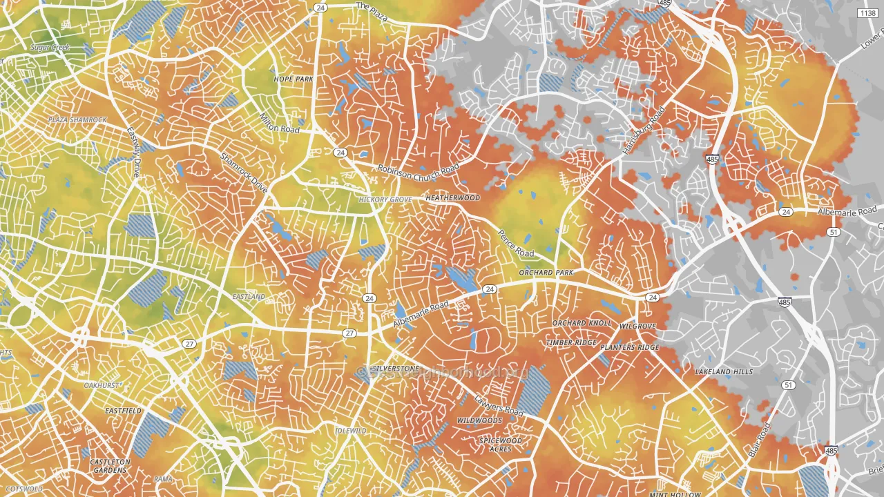 Bike Grade map of Hickory Ridge, Charlotte, NC