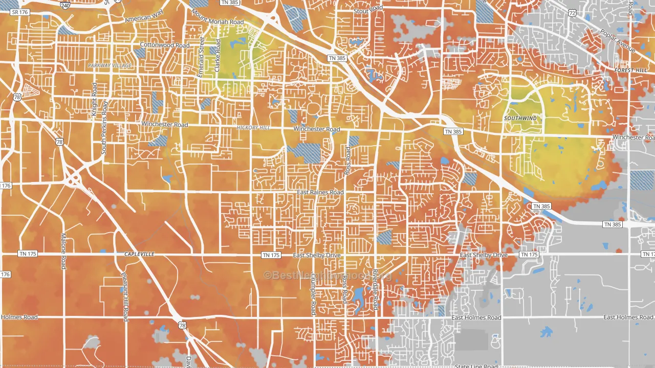 Bike Grade map of Hickory Ridge-South Riverdale, Memphis, TN