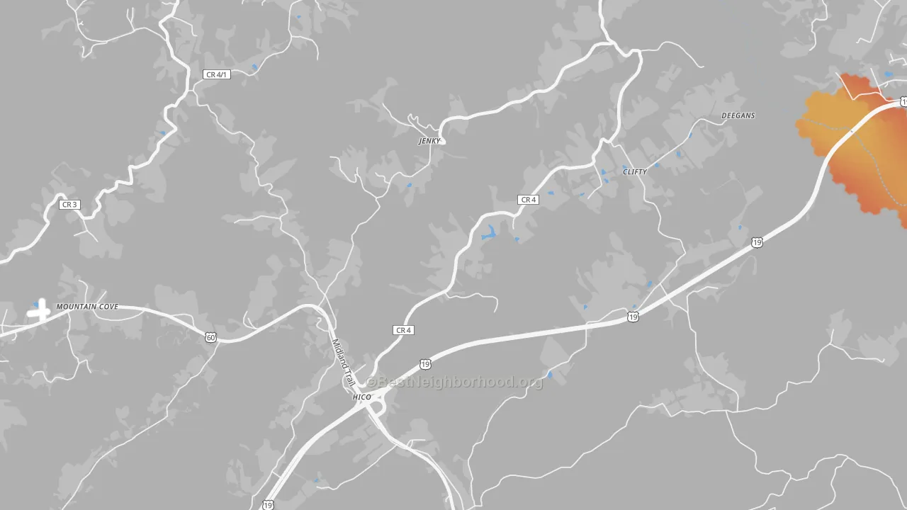 Bike Grade map of Hico, WV