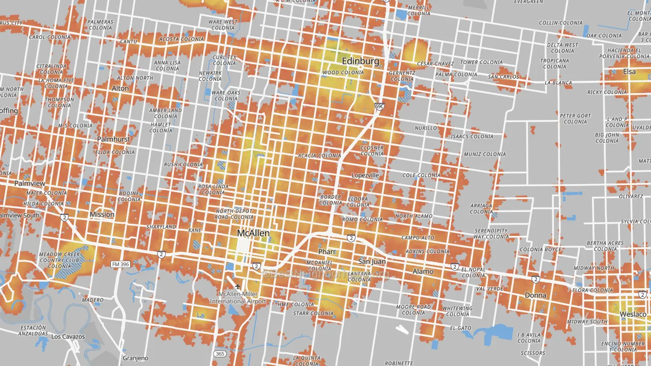Bike Grade map of Hidalgo County, TX