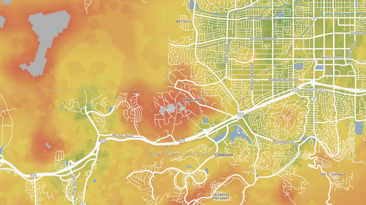 Bike Grade map of Hidden Hills, CA