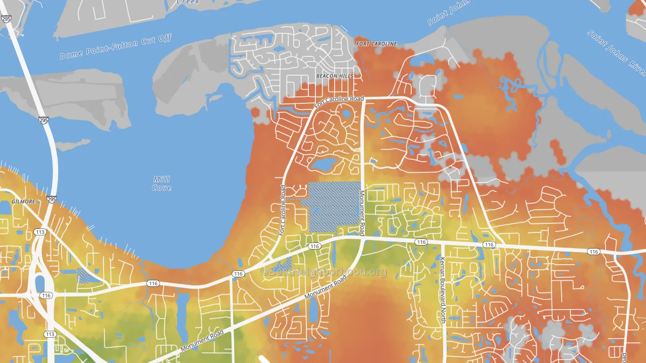 Bike Grade map of Hidden Hills, Jacksonville, FL