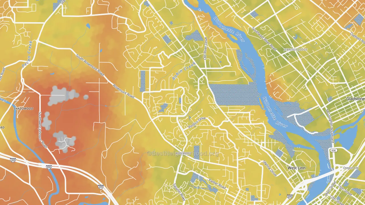 Bike Grade map of Hidden Springs, West Linn, OR