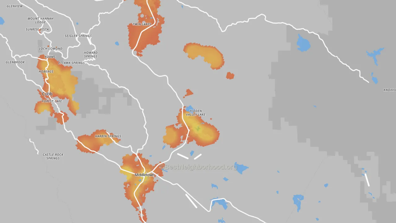 Bike Grade map of Hidden Valley Lake, CA