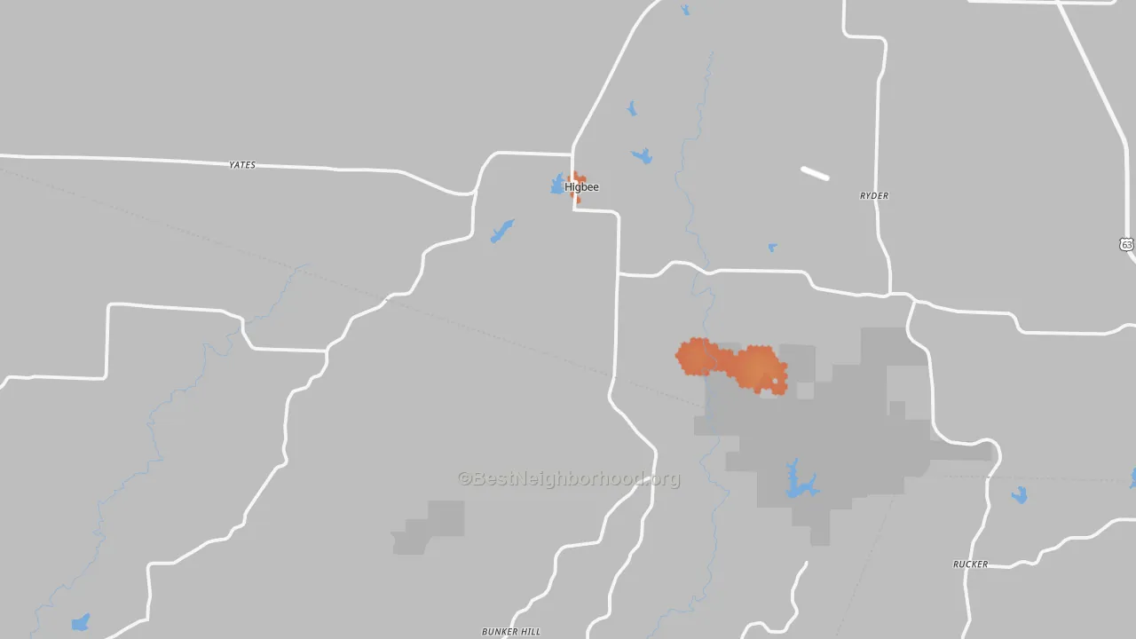 Bike Grade map of Higbee, MO