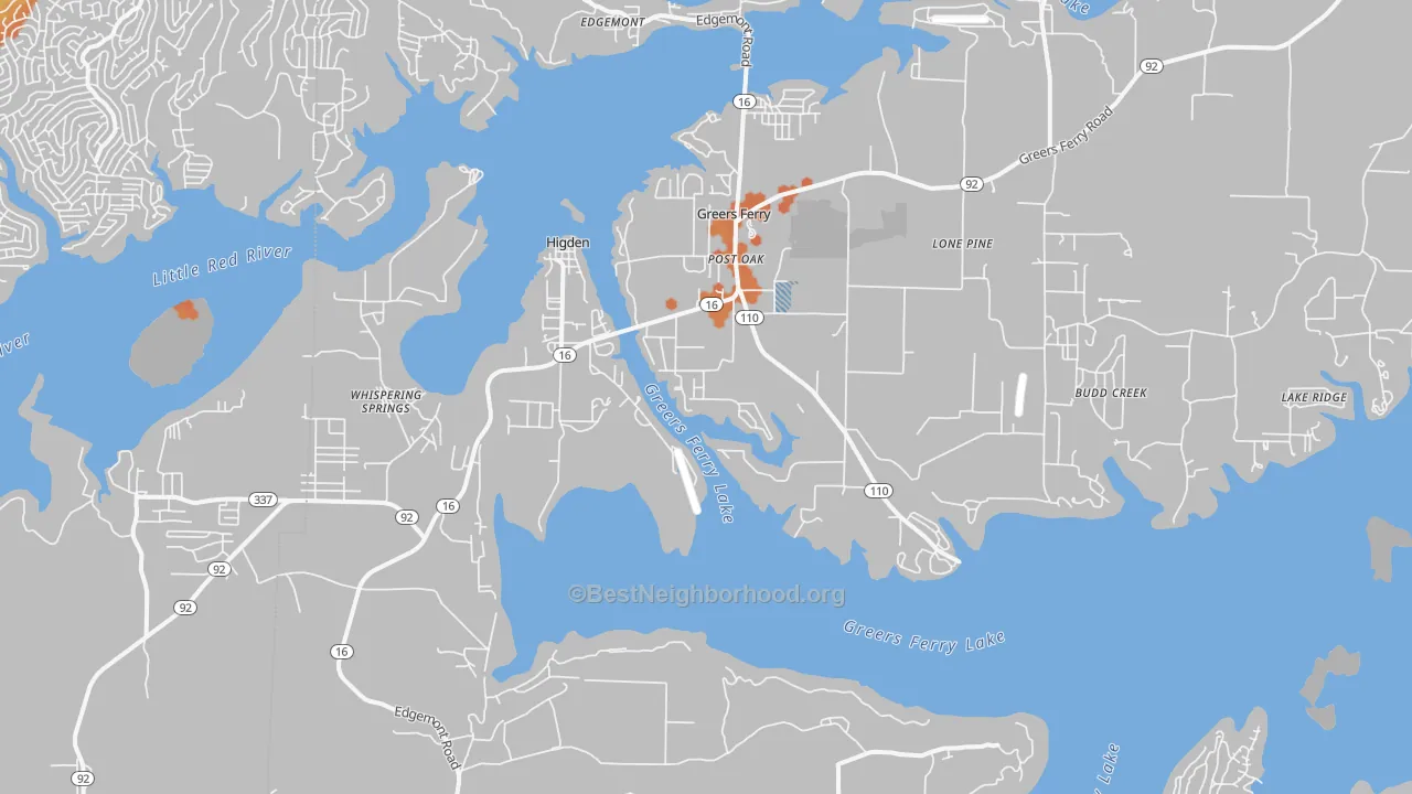 Bike Grade map of Higden, AR