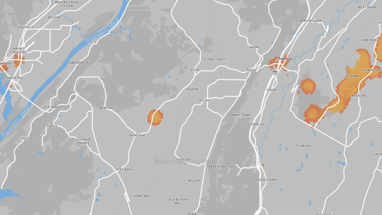 Bike Grade map of Higdon, AL
