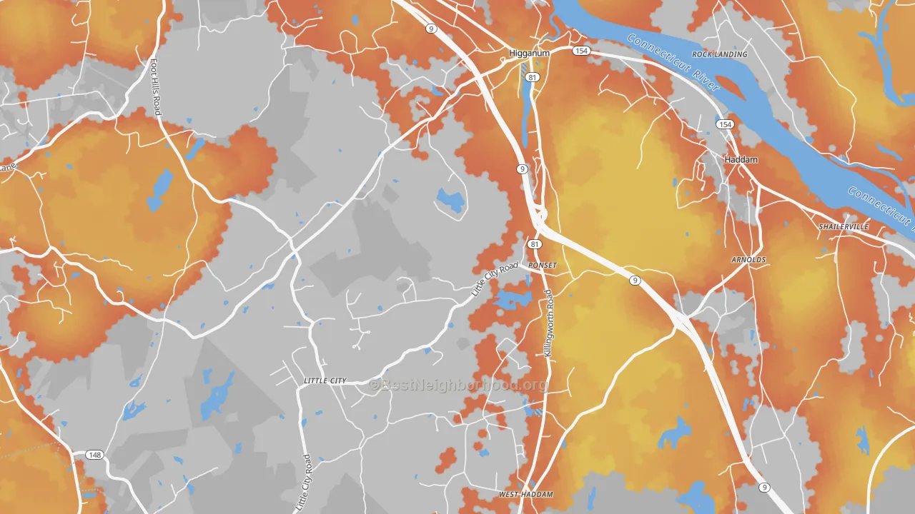 Bike Grade map of Higganum, CT