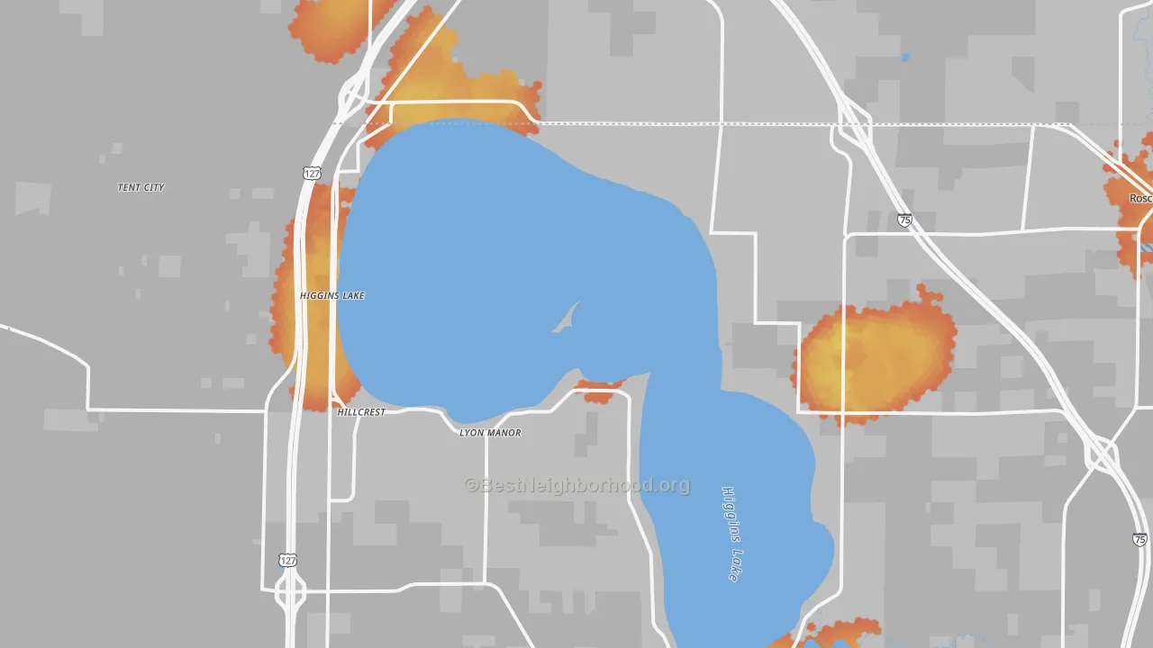 Bike Grade map of Higgins Lake, MI