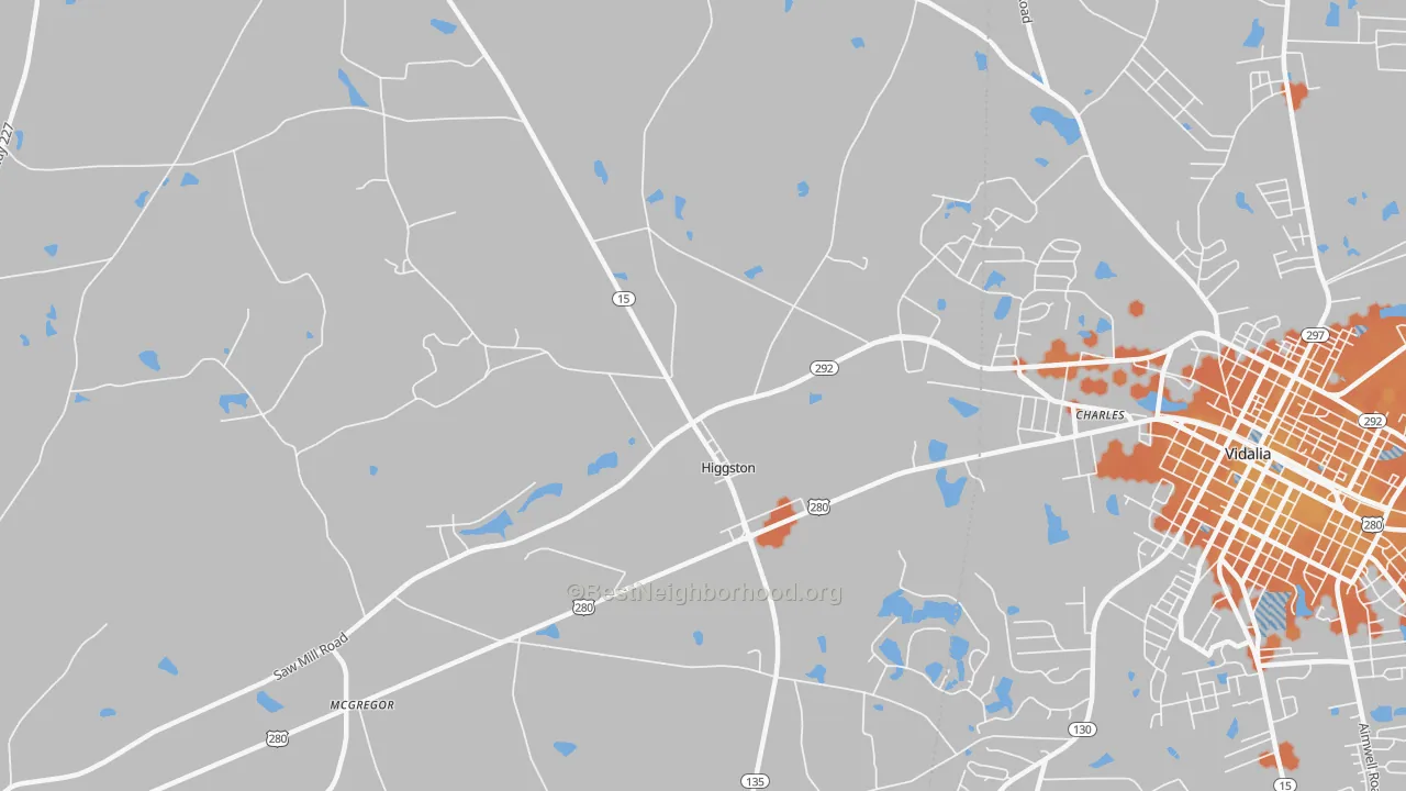 Bike Grade map of Higgston, GA