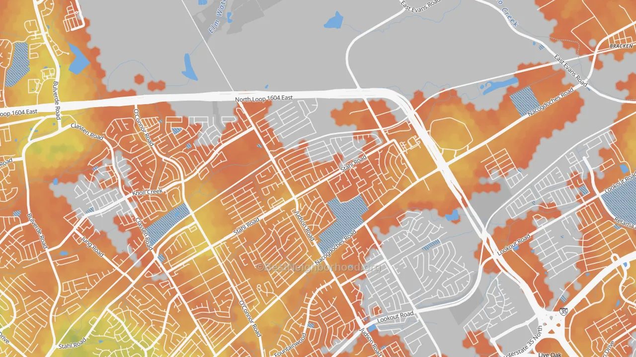 Bike Grade map of High Country, San Antonio, TX