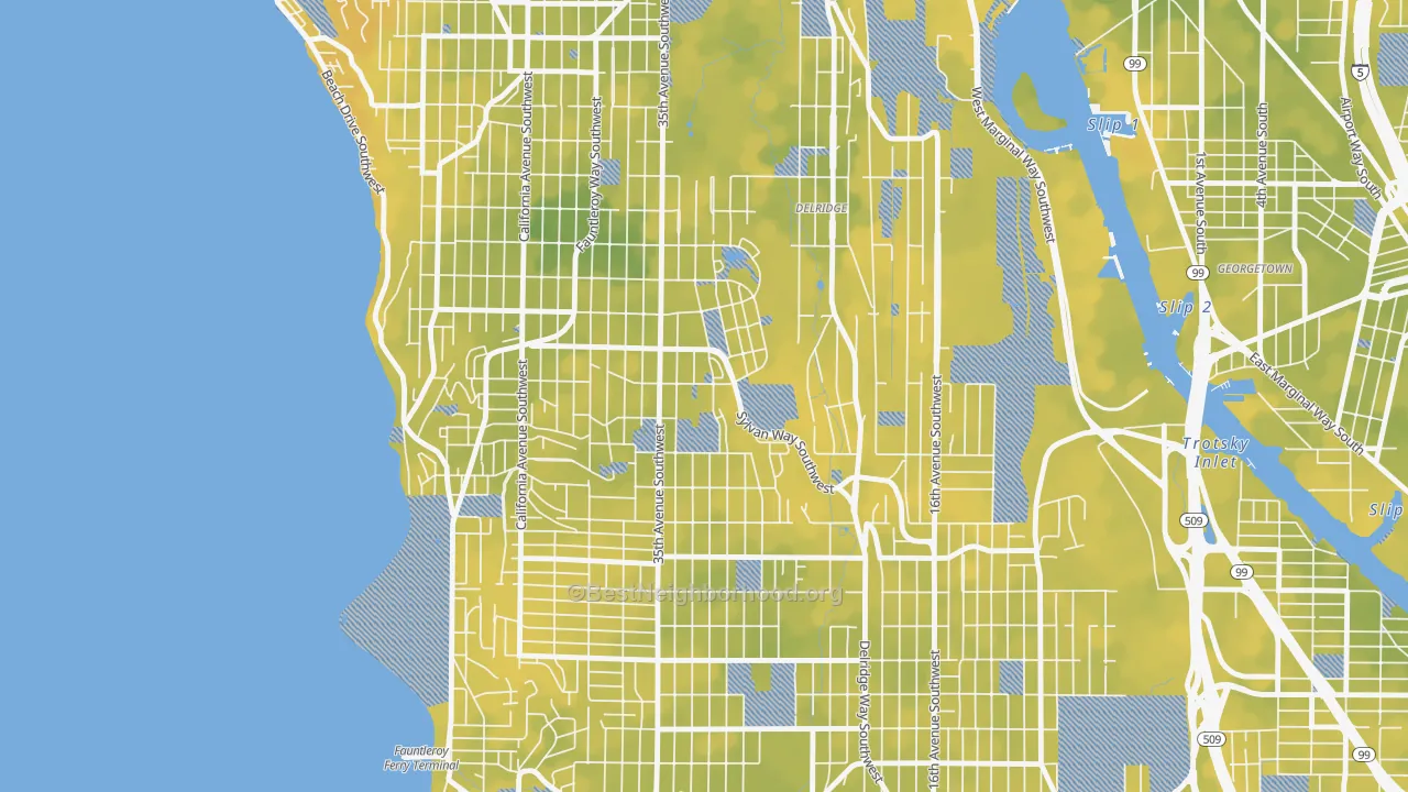 Bike Grade map of High Point, Seattle, WA