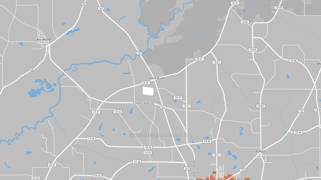 Bike Grade map of Highbluff, AL