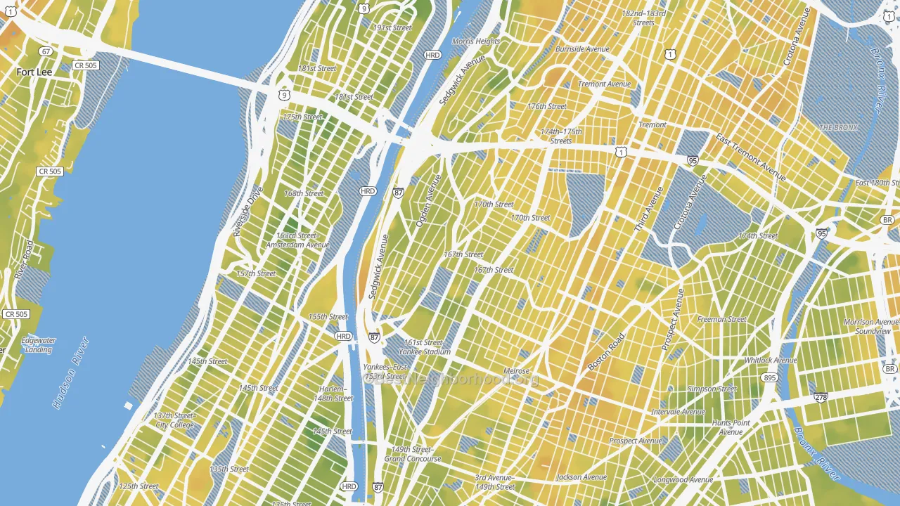 Bike Grade map of Highbridge, Bronx, NY
