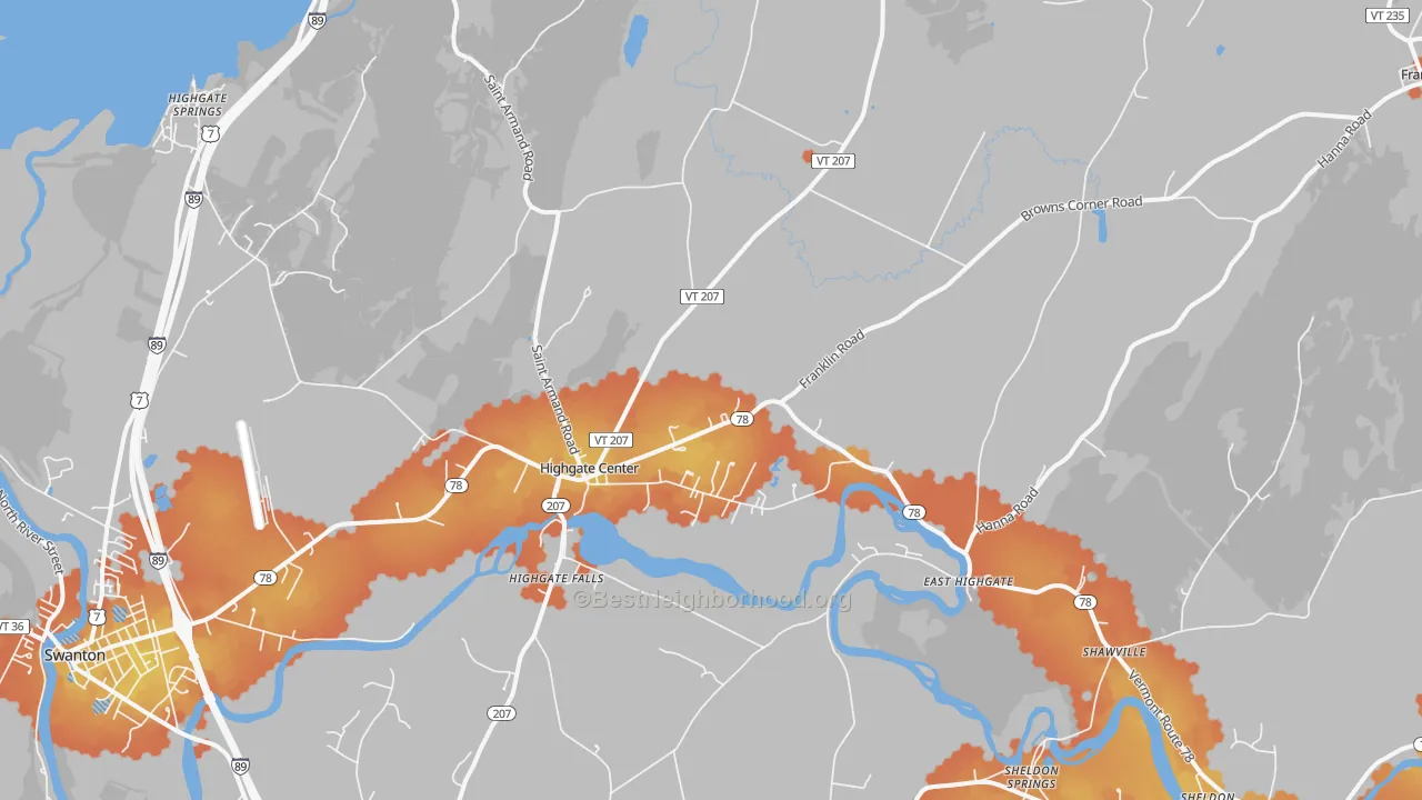 Bike Grade map of Highgate Center, VT