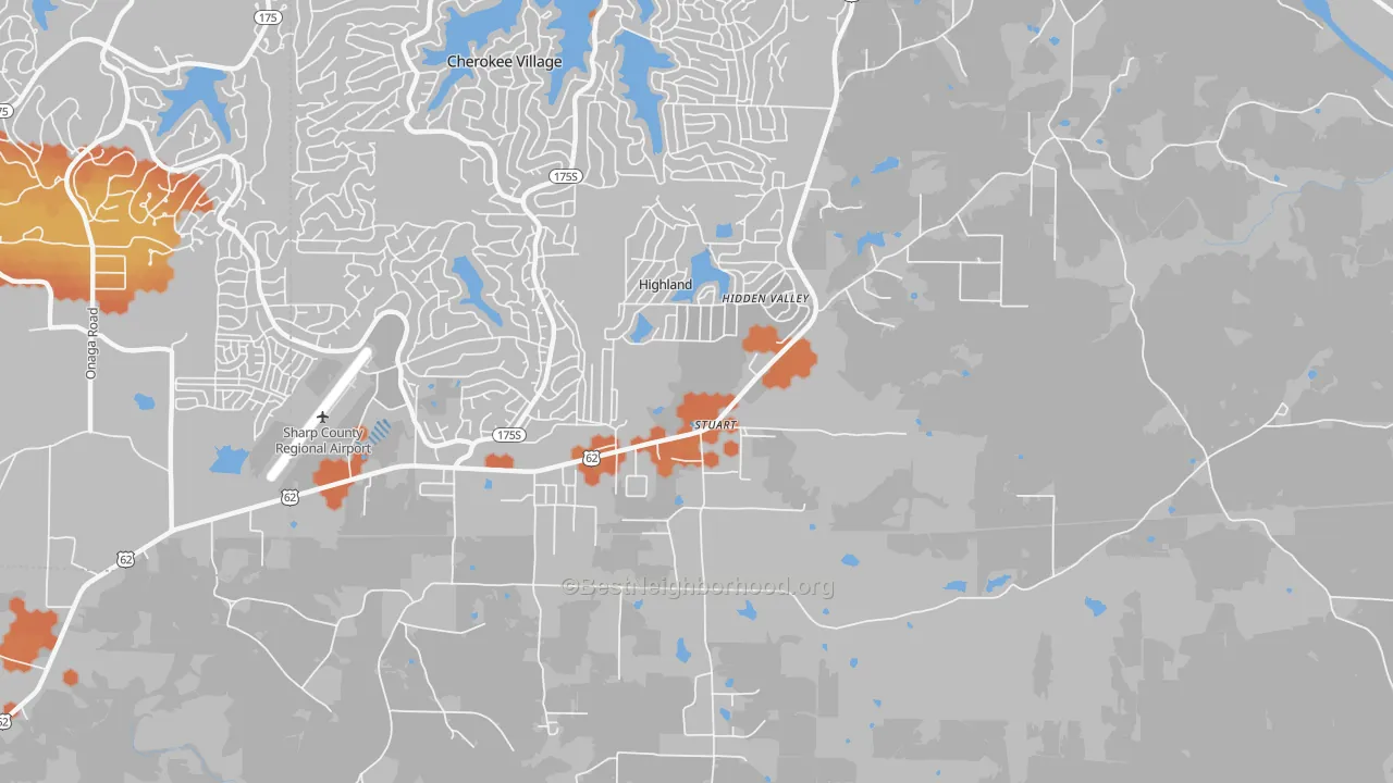 Bike Grade map of Highland, AR