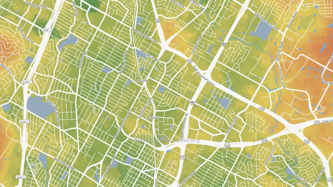 Bike Grade map of Highland, Austin, TX