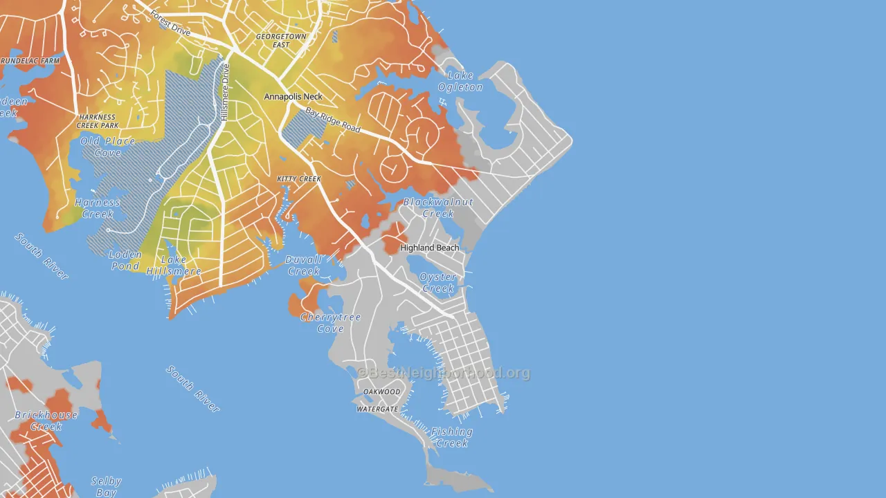 Bike Grade map of Highland Beach, MD
