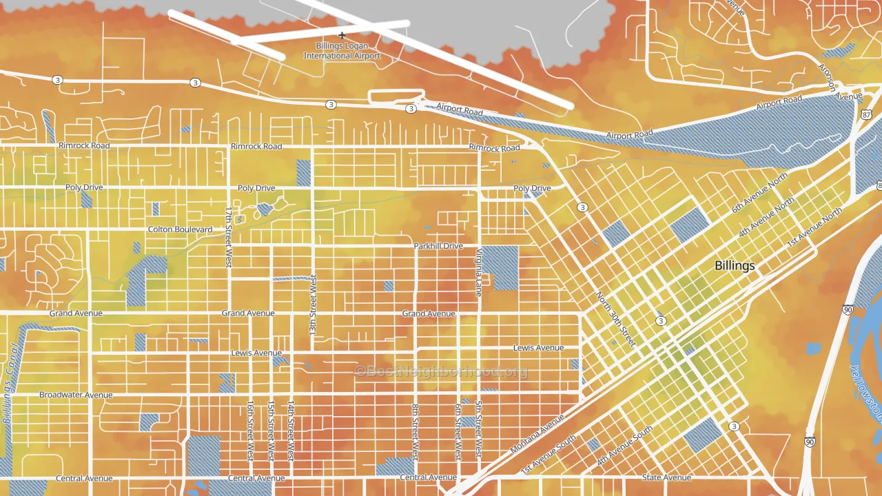 Bike Grade map of Highland, Billings, MT