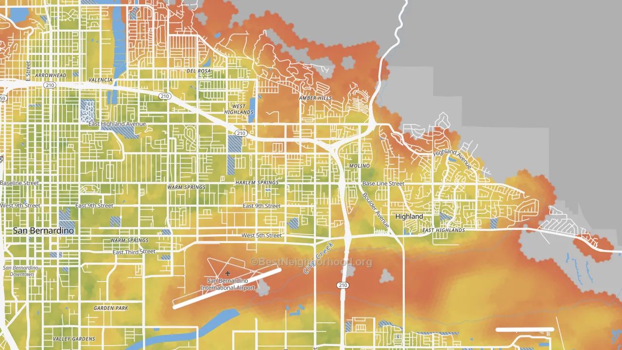 Bike Grade map of Highland, CA