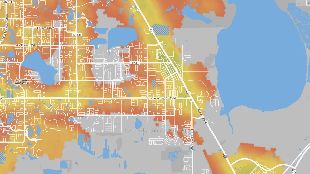 Bike Grade map of Highland City, FL