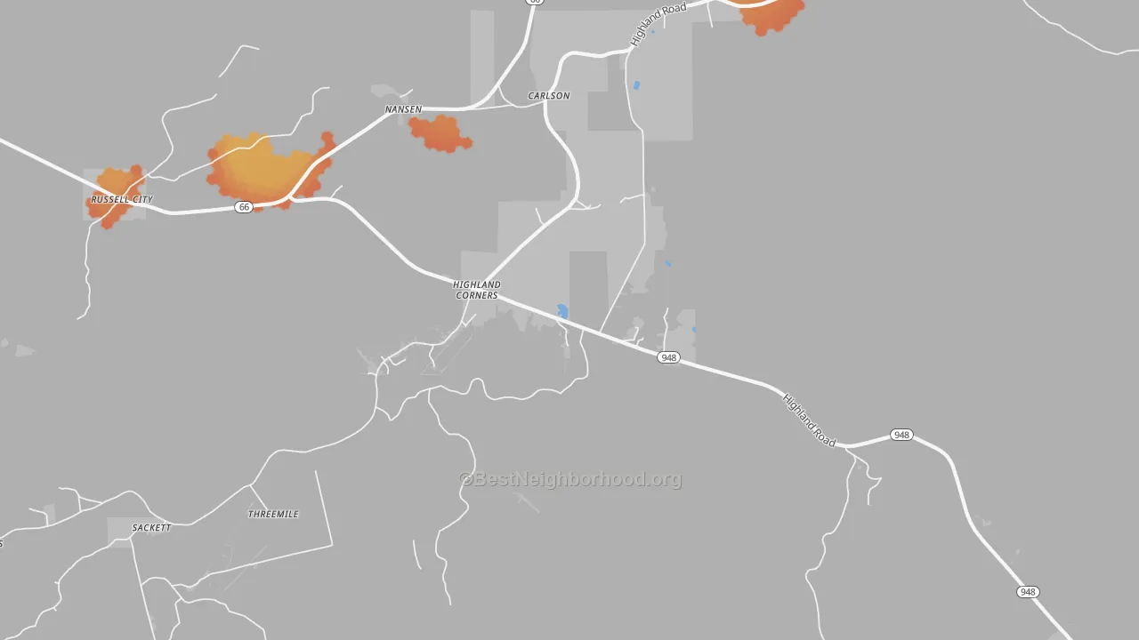 Bike Grade map of Highland Corners, PA