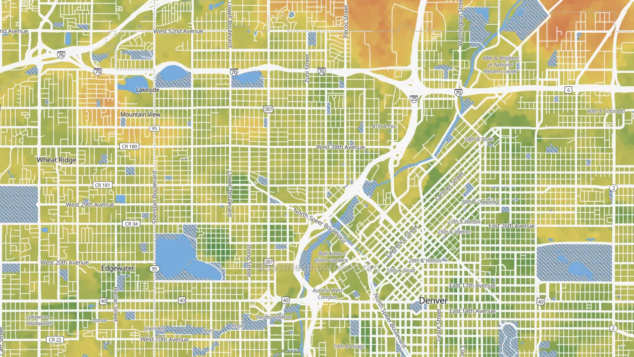 Bike Grade map of Highland, Denver, CO