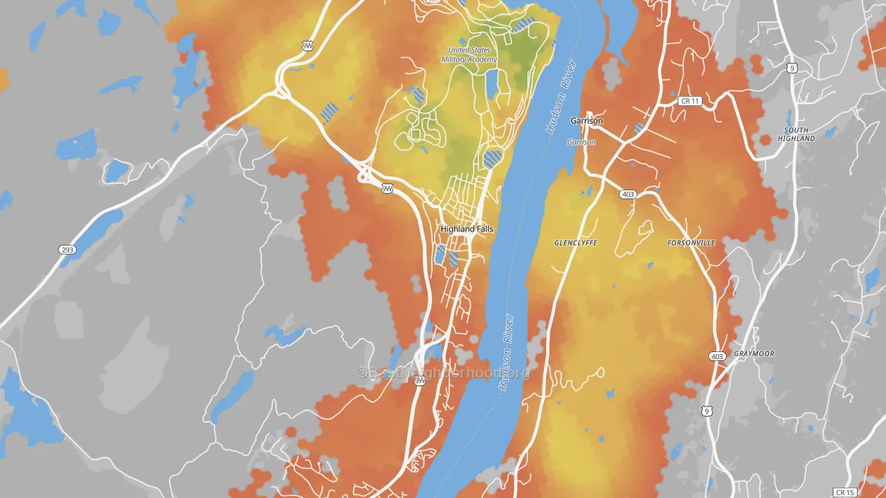 Bike Grade map of Highland Falls, NY