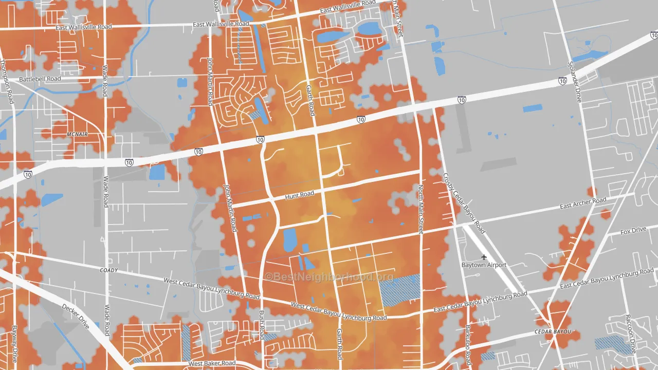 Bike Grade map of Highland Farms, Baytown, TX
