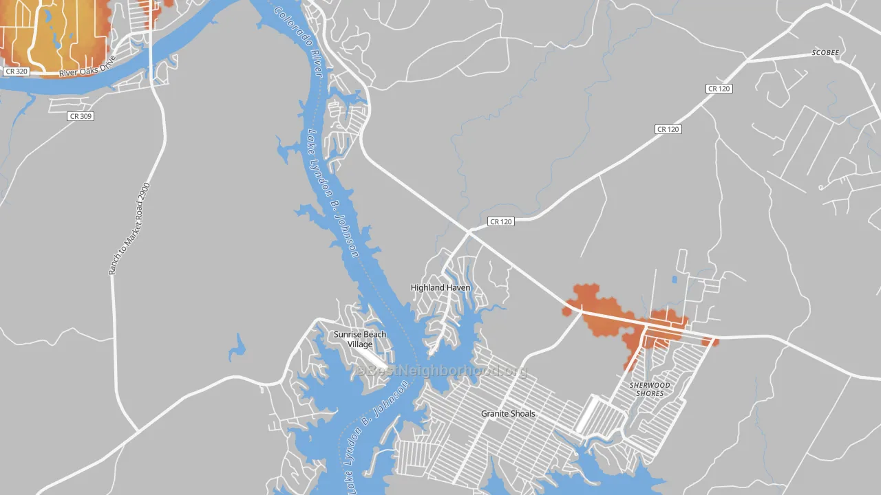 Bike Grade map of Highland Haven, TX