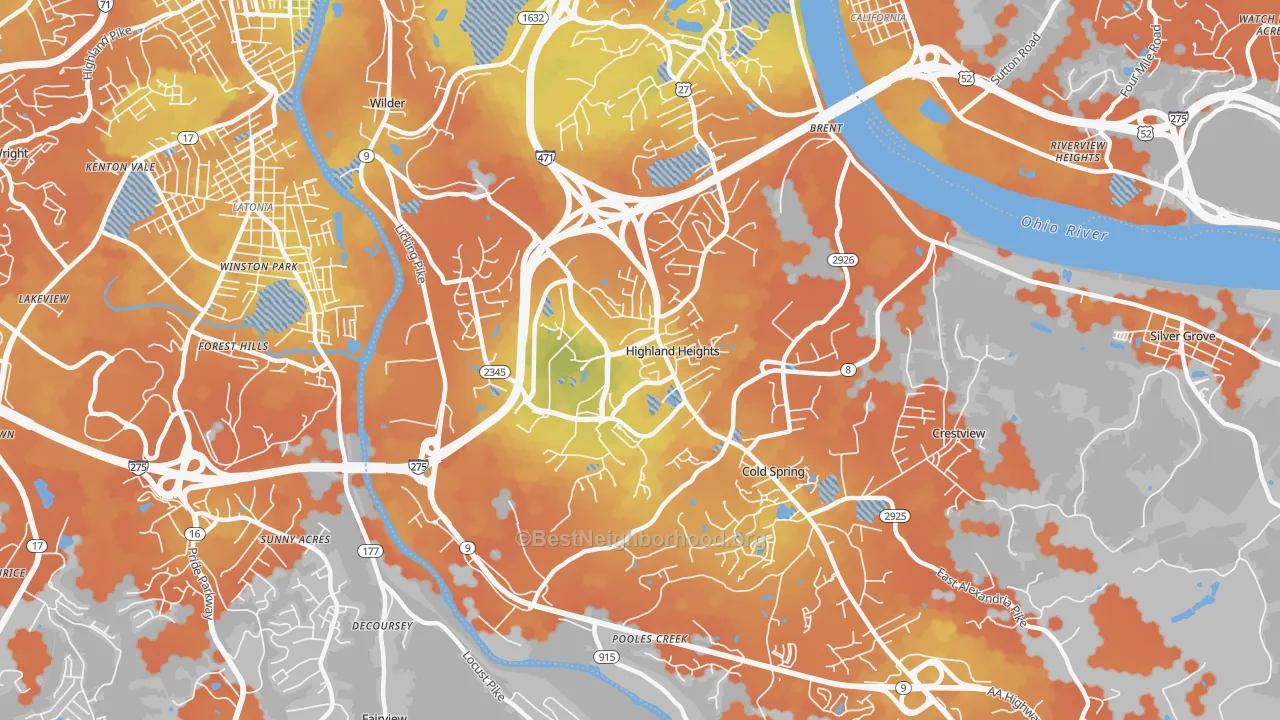 Bike Grade map of Highland Heights, KY