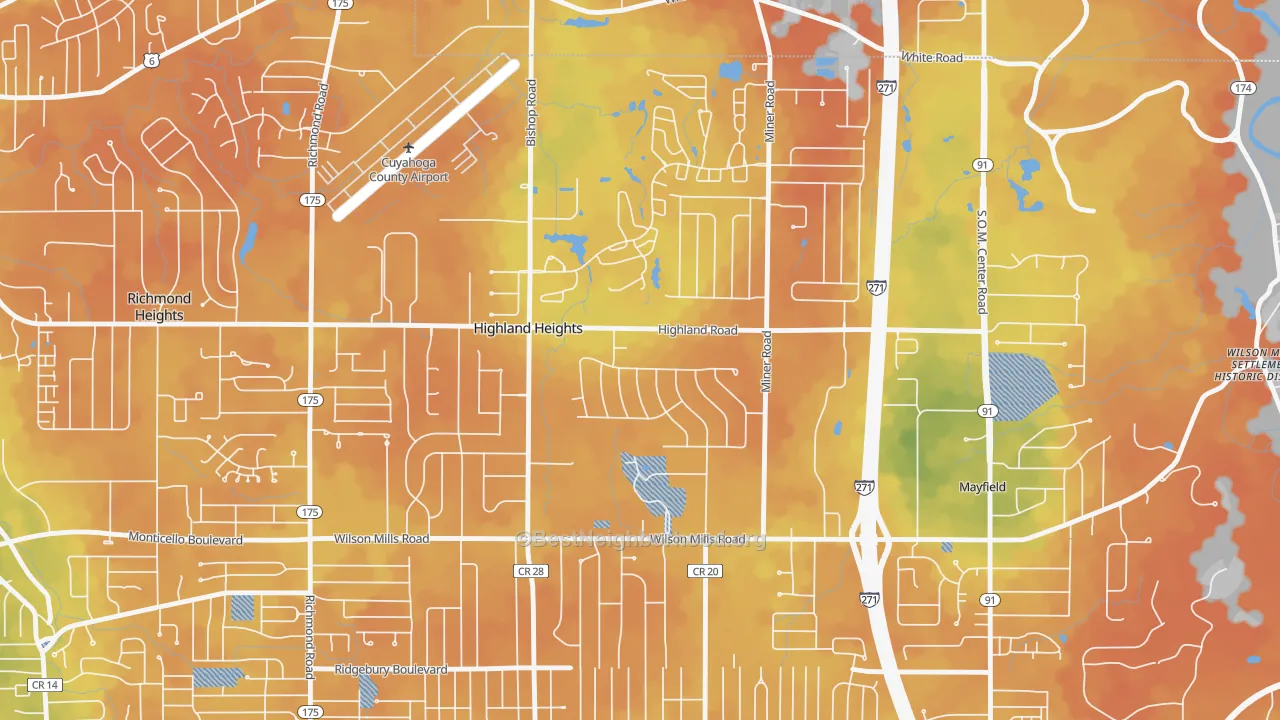 Bike Grade map of Highland Heights, OH