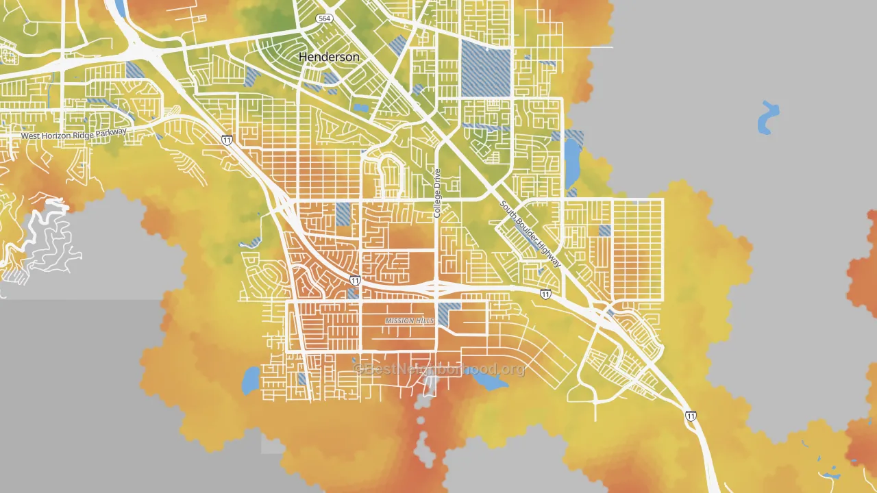 Bike Grade map of Highland Hills, Henderson, NV
