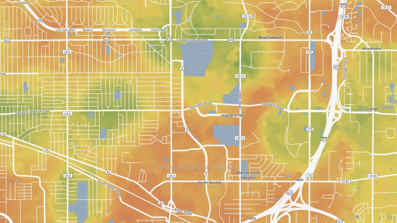 Bike Grade map of Highland Hills, OH