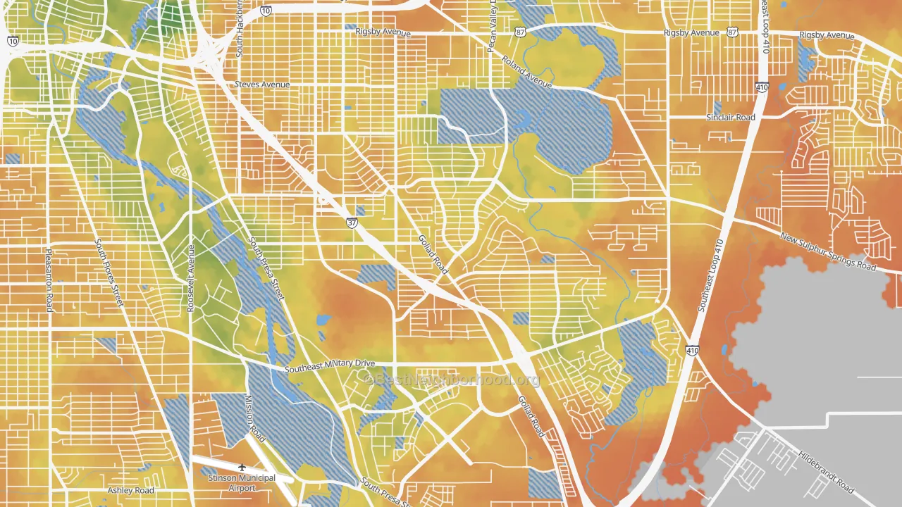 Bike Grade map of Highland Hills, San Antonio, TX