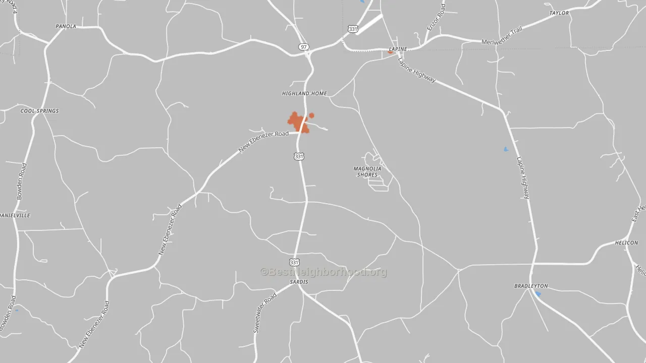 Bike Grade map of Highland Home, AL