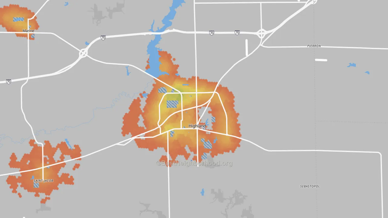 Bike Grade map of Highland, IL