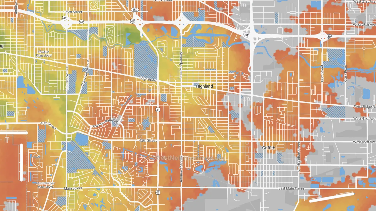 Bike Grade map of Highland, IN