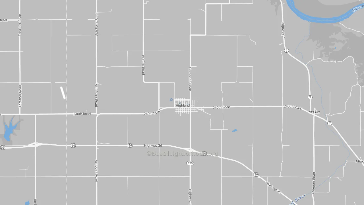 Bike Grade map of Highland, KS