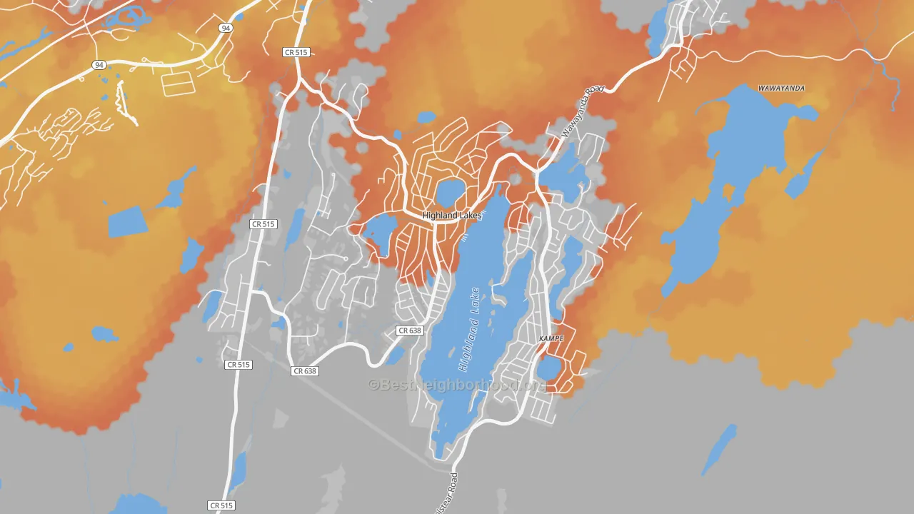 Bike Grade map of Highland Lake, NJ