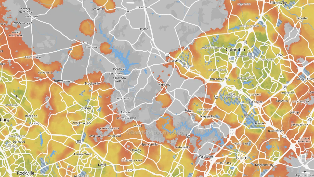 Bike Grade map of Highland, MD