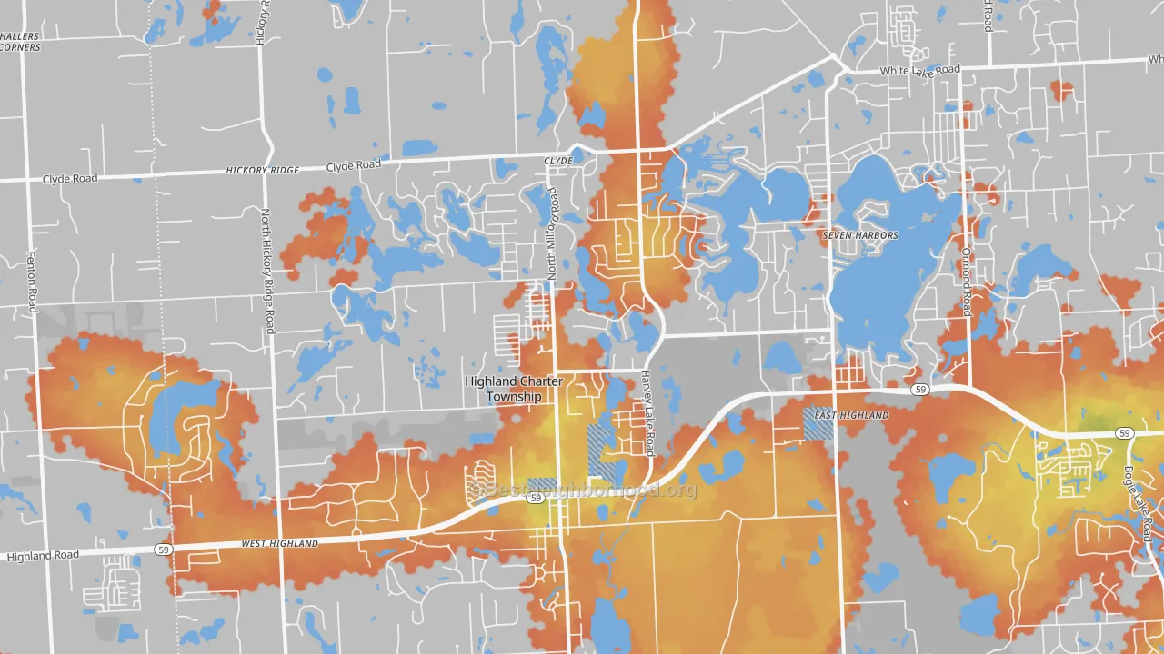 Bike Grade map of Highland, MI
