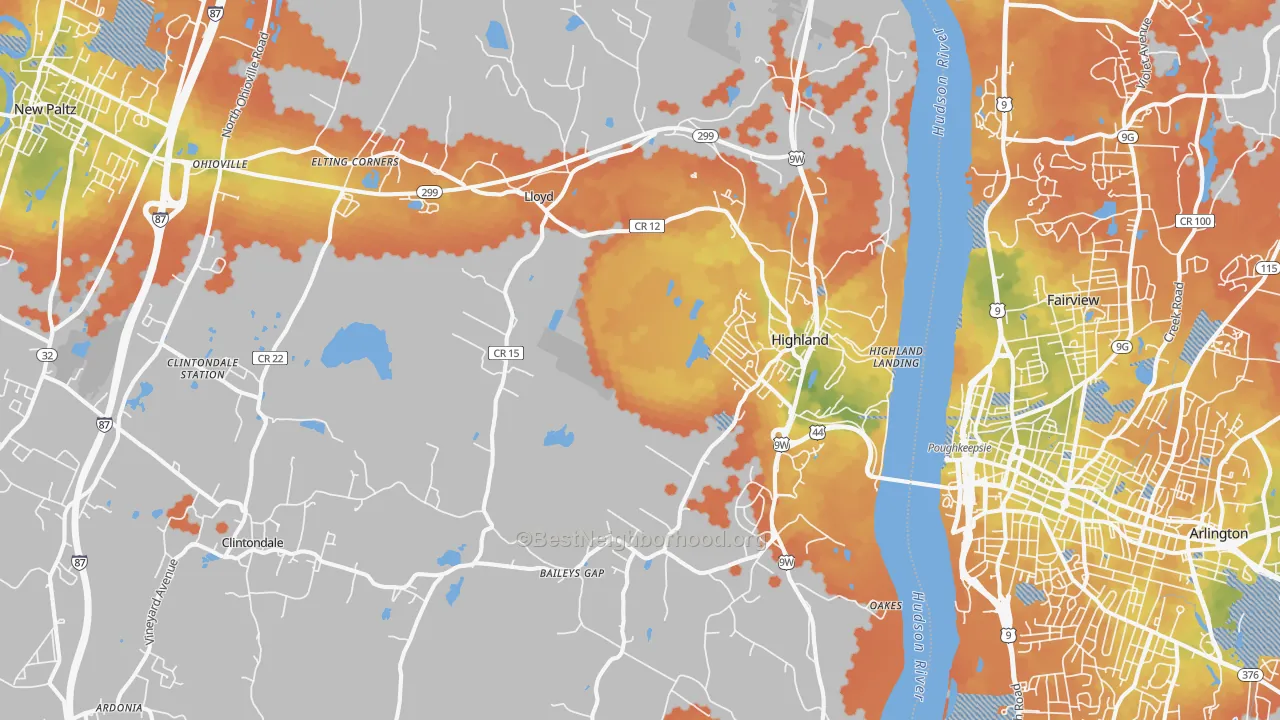 Bike Grade map of Highland, NY